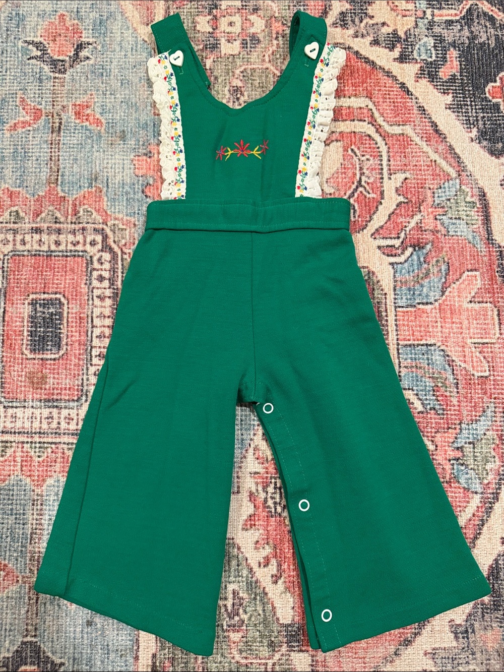 Vintage Crawler late 1970s early 1980s Green Girls' Romper Overalls - 18 months